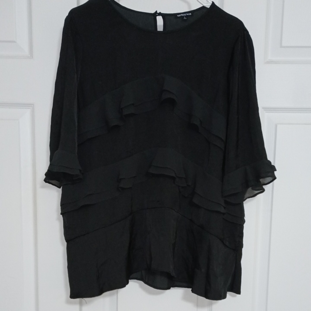 #54. Who What Wear Black Layered Ruffle Blouse